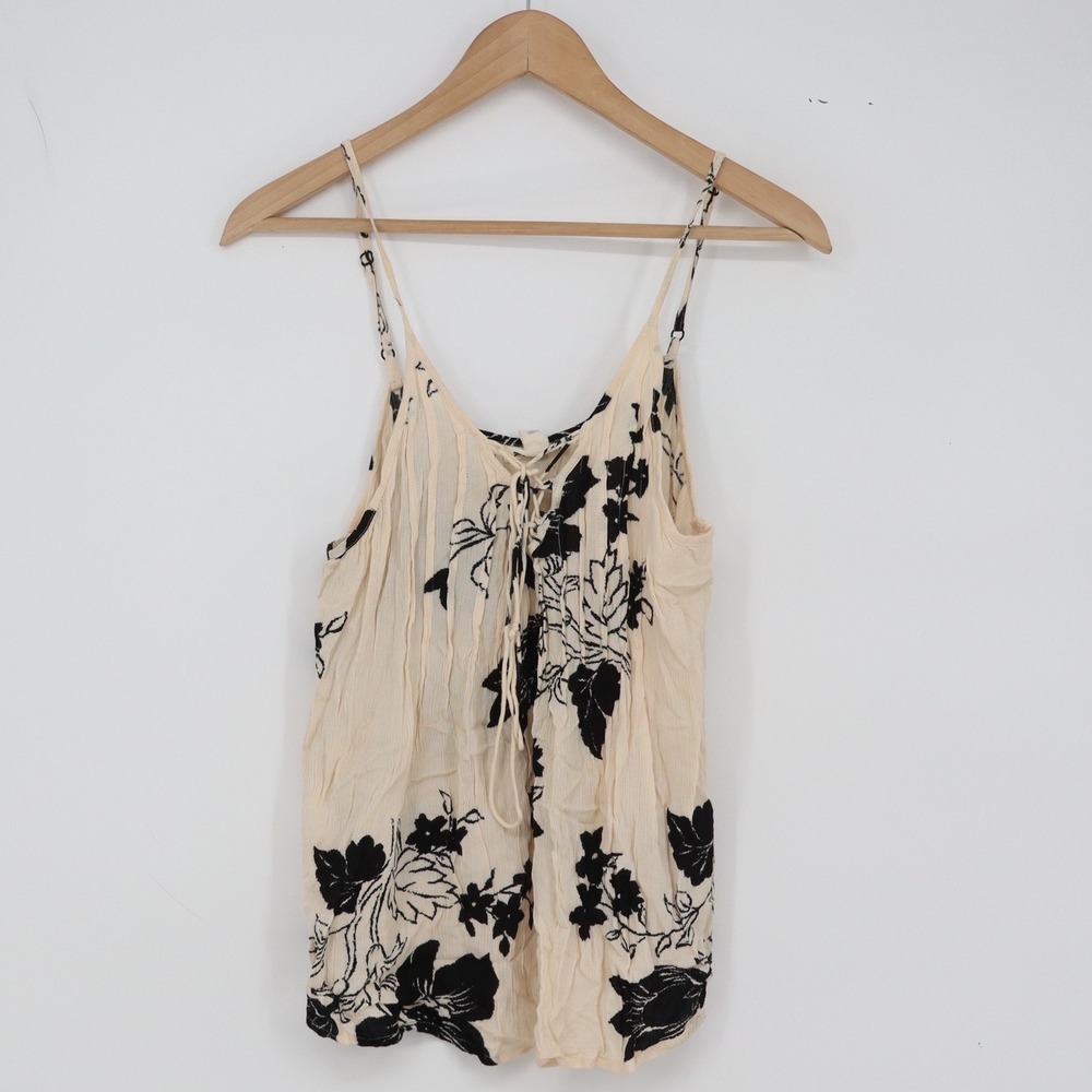 Billabong Cami Top Womens M Floral Lace Up Cream Black Boho Beachy Excellent